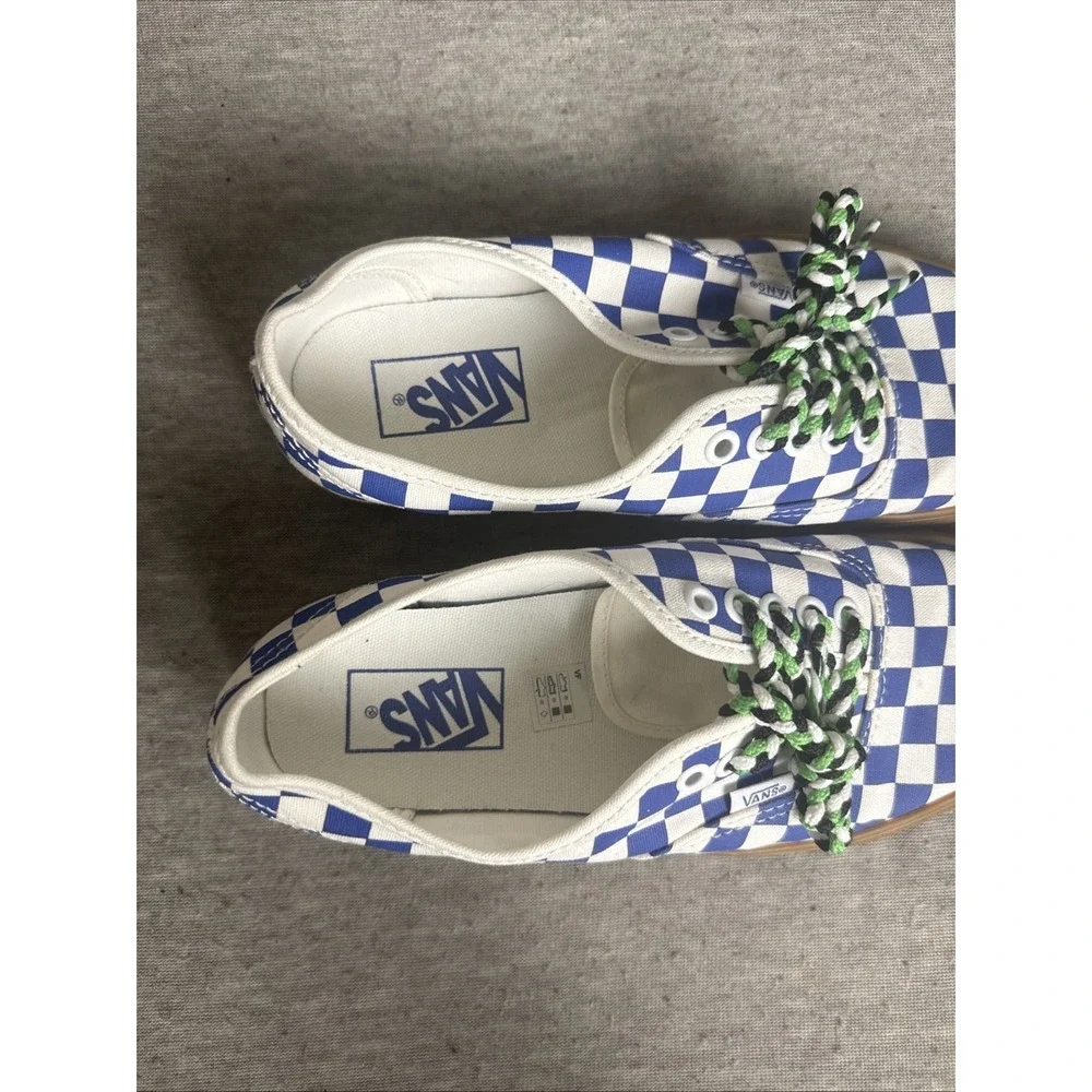 Vans Authentic Women's Blue White Checkerboard Canvas Gum Bottom shoes Size 8.5